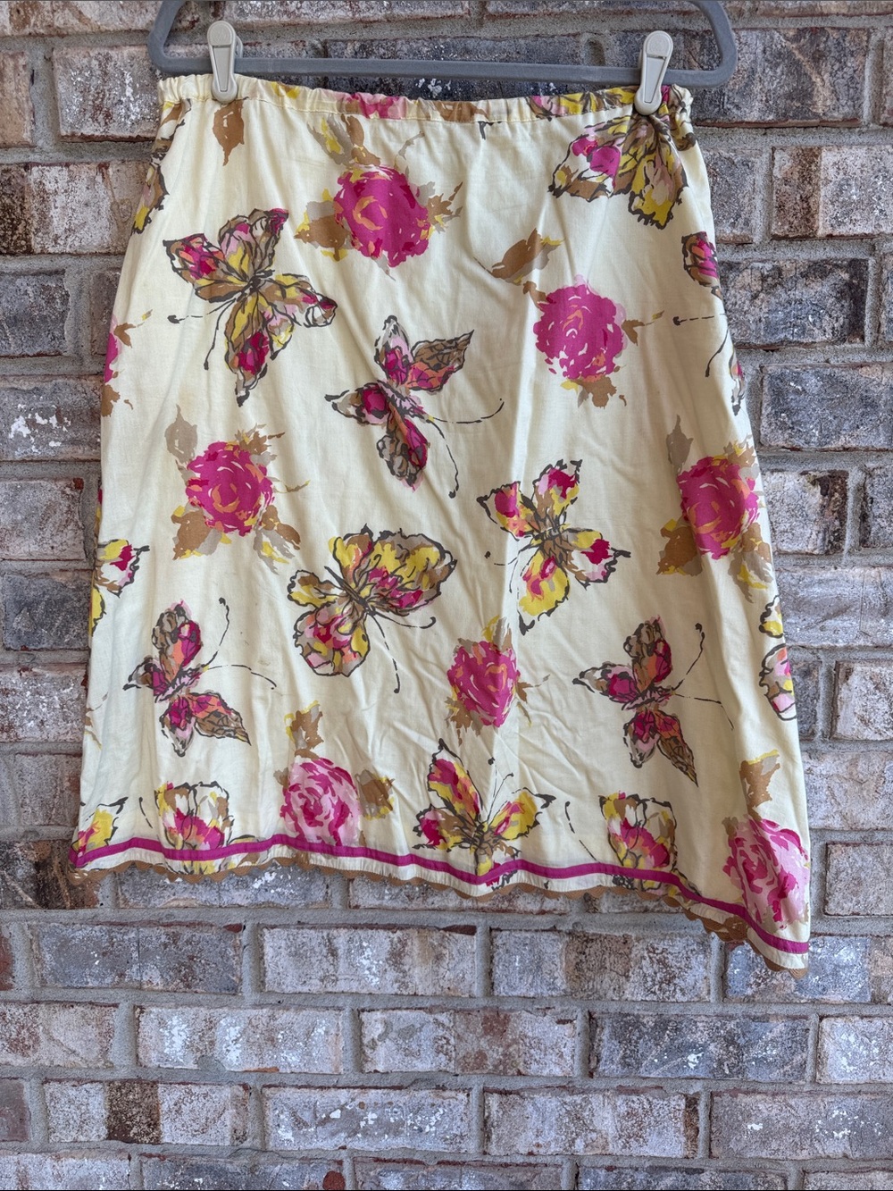 J. Jill Cream A-Line Skirt with Pink and Gold Floral & Butterfly Print
